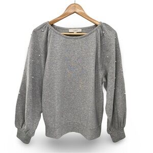 LOFT Pearlized Cozy Boatneck Gray Long Sleeve Sweatshirt Size Medium NWT